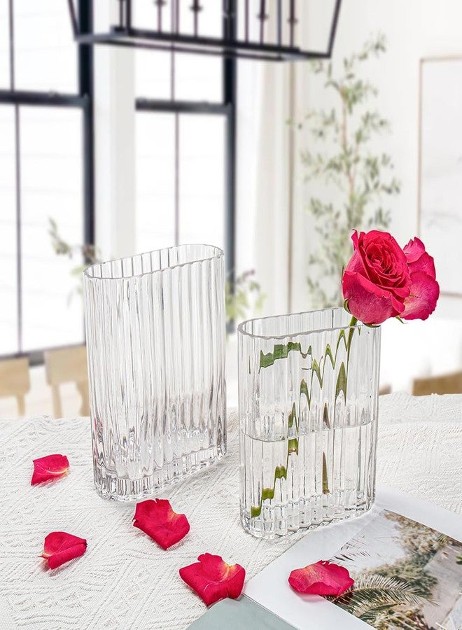 GnFlus Clear Glass Vase 5.5 Inch Ribbed Vase for Flowers Unique Fluted Vase for Centerpiece Decorative Modern Vase for Wedding Dinning Living Room Table Home Office - Image 3